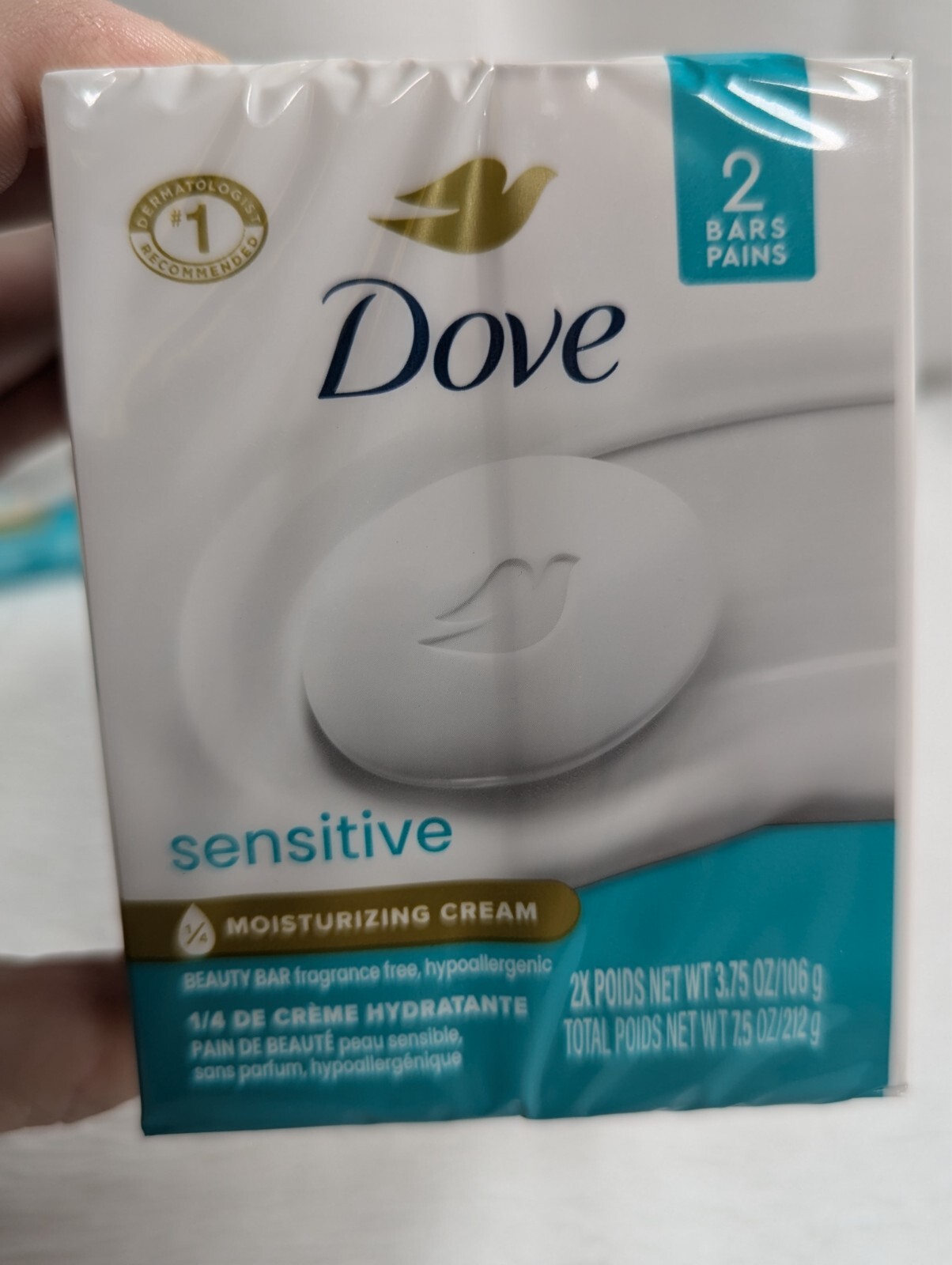 Dove – Sensitive – 8 Bars – Beauty Soap / Moisturizing Cream – 3.75oz ea.