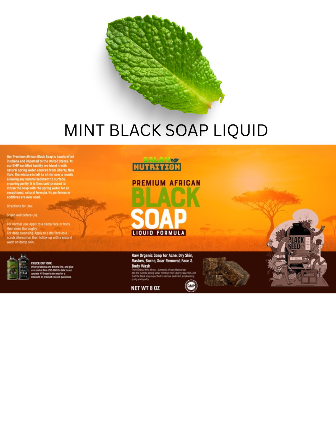 Black soap liquid from Ghana and made with spring water 16 oz pump personal use
