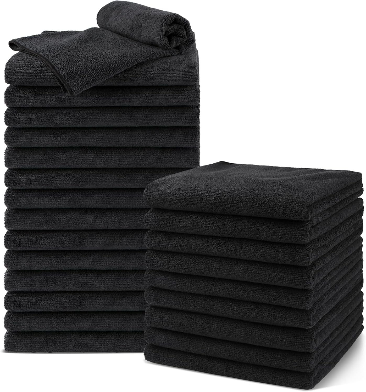 Salon Towels 24 Pack, Microfiber Barber Bulk, (16×29 Small, Black