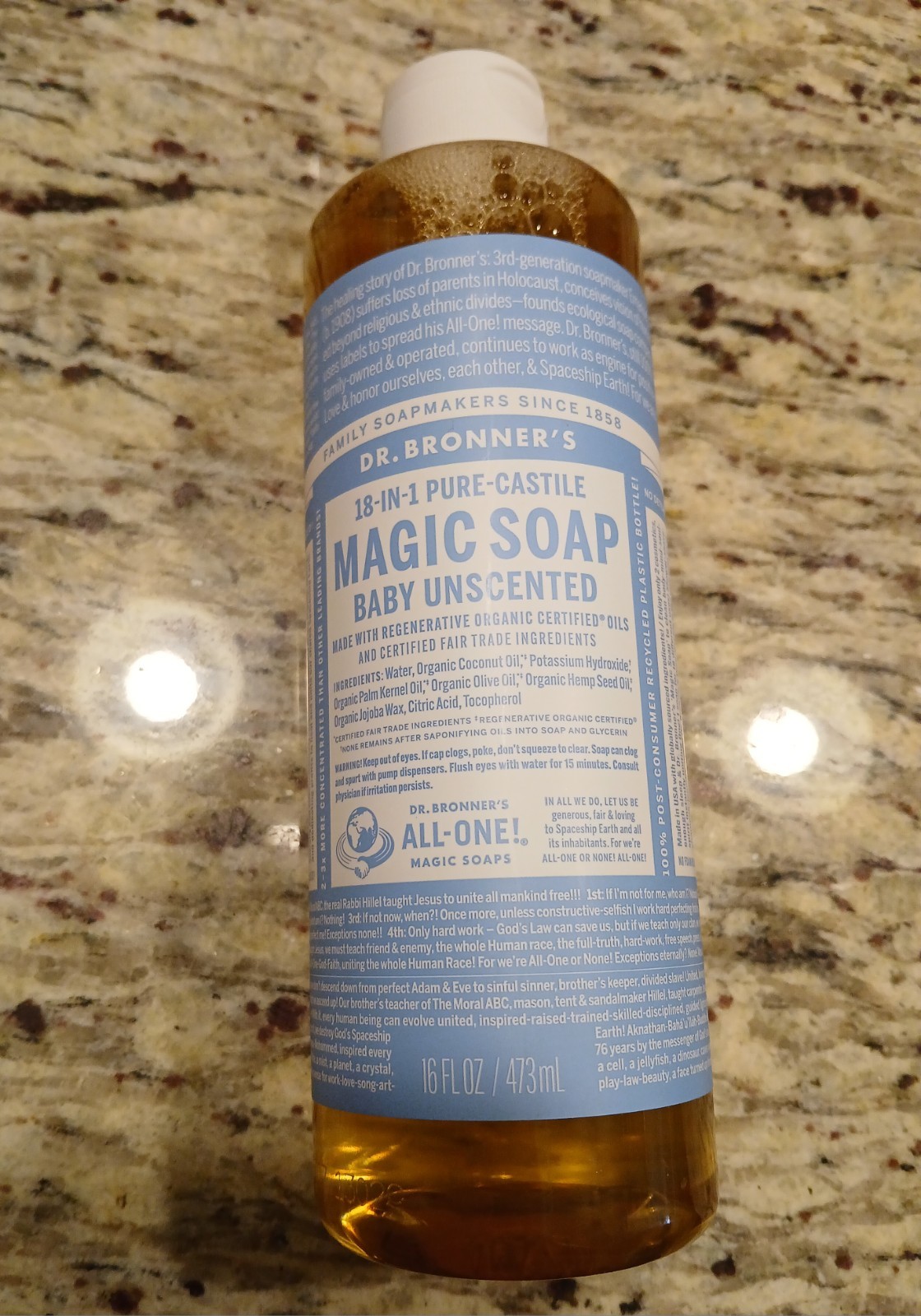 Dr Bronners Baby Unscented Pure Castile Liquid Soap Organic All Purpose 16 Fl