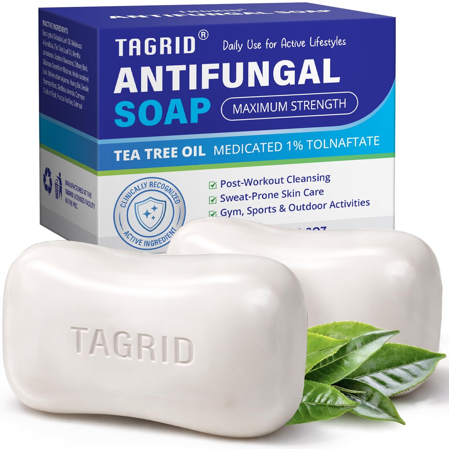 TAGRID Tea Tree Oatmeal Antifungal Soap for 4.4 Ounce (Pack of 2), WHITE