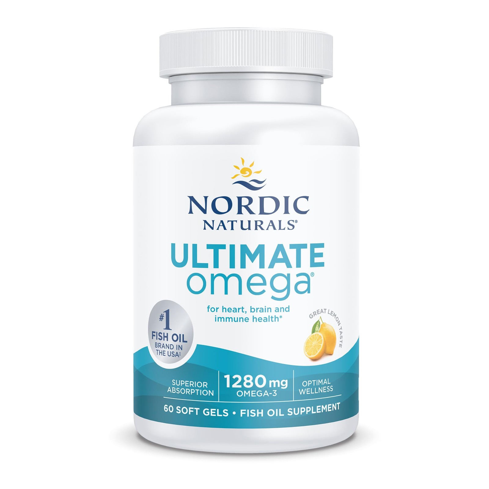 Nordic Naturals Ultimate Omega in Fish Gelatin, Lemon 60 Count (Pack of 1)