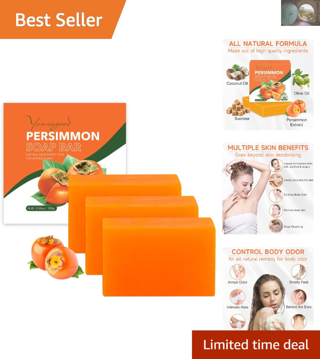 Refreshing Persimmon Body Soap Set – 3 PCS for All Skin Types & Deep Cleansing