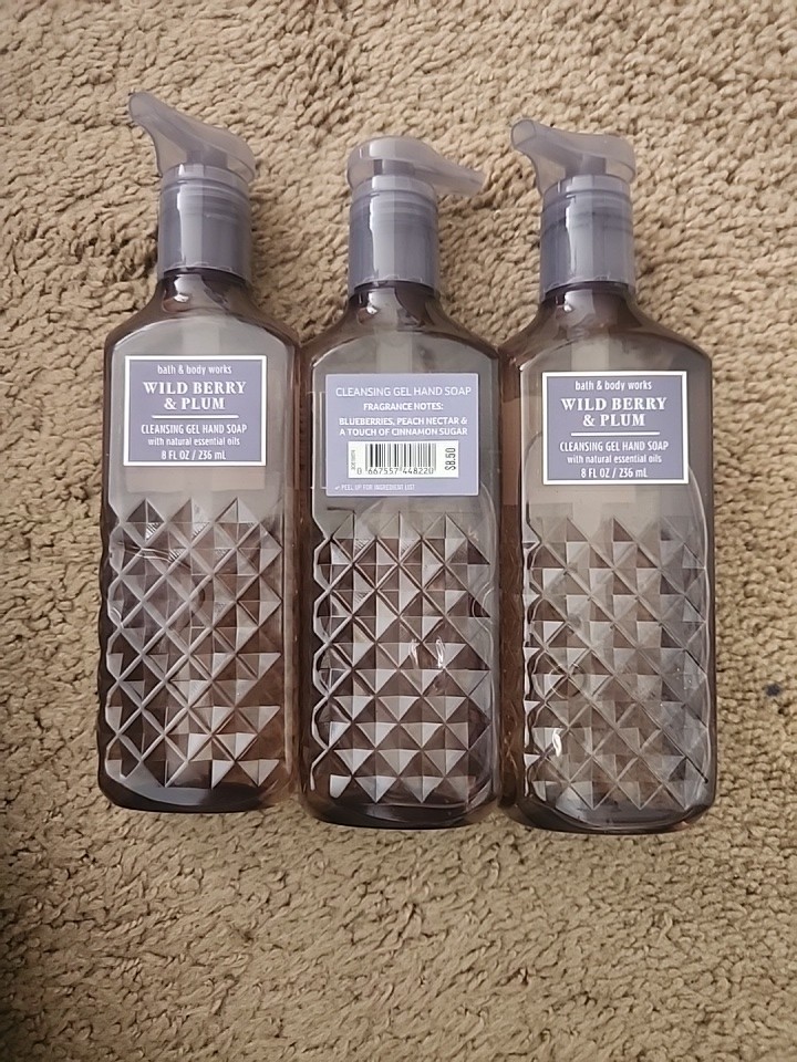 3 Bath & Body Works WILD BERRY PLUM Cleansing Gel Hand Soap 8.0 oz