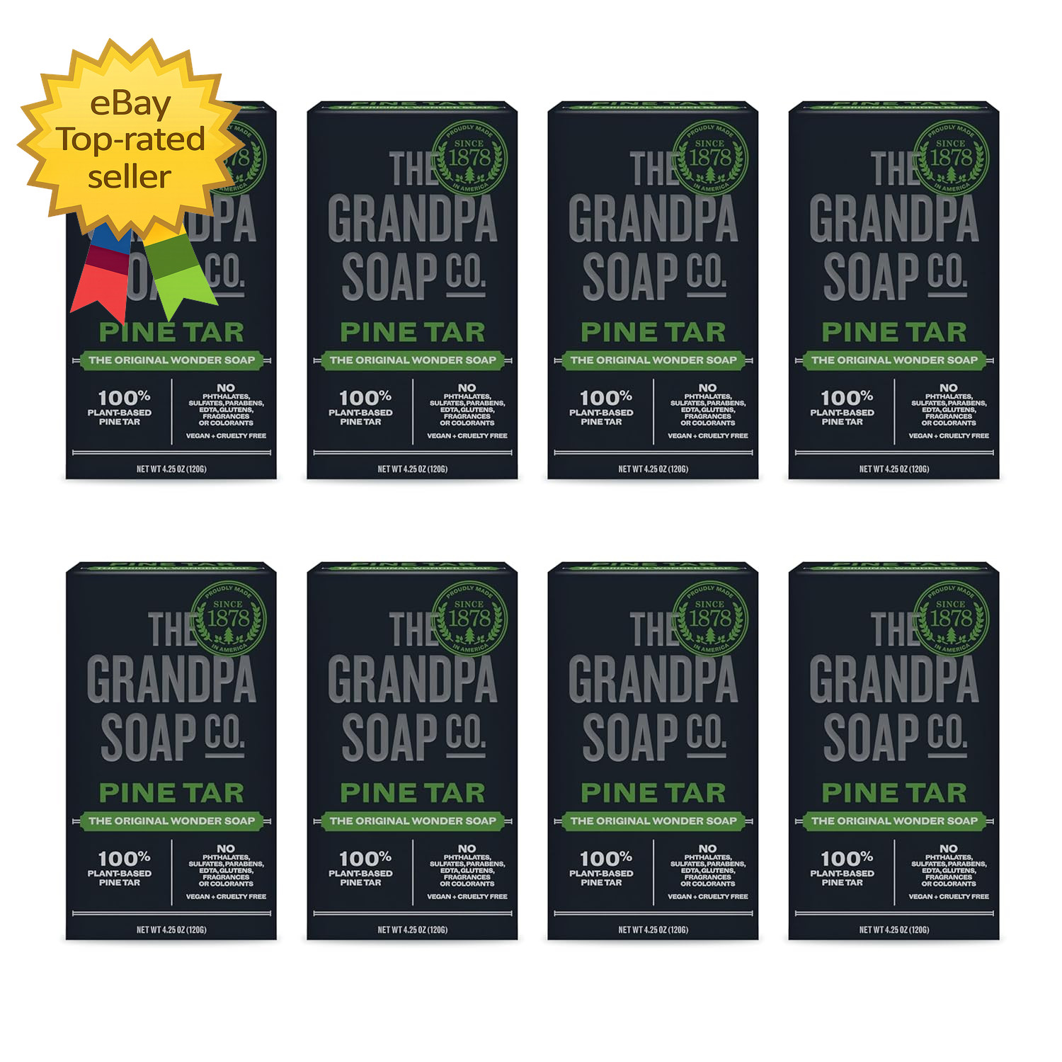 8 Pack Pine Tar Bar Soap 425 Oz Mens 3 In 1 Cleanser Deodorizer Moisturizer