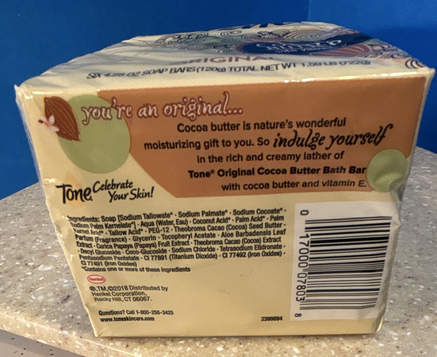 Tone Original Cocoa Butter Bath Bar Soap w/ Vitamin E, Moisturizing 6 Pack