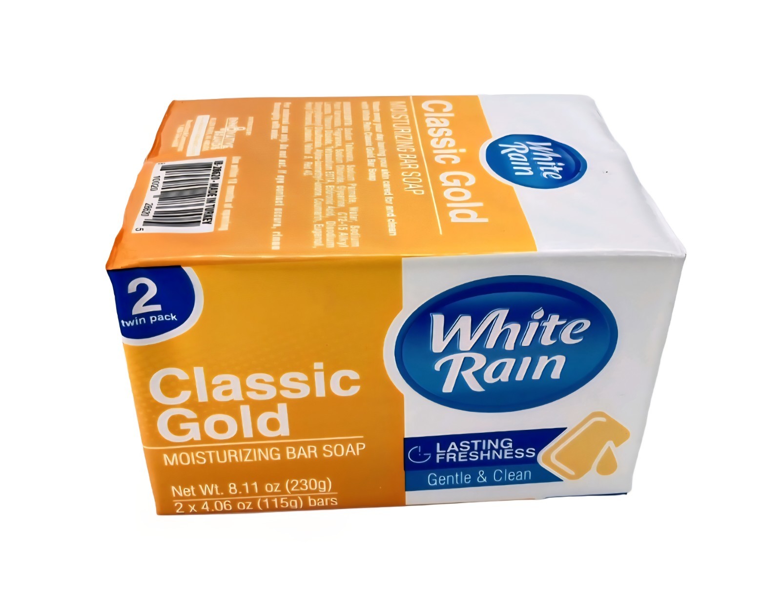 🧡 WHITE RAIN 🧡 (2-BARS) 4.06 Oz 🧡🫧 ●CLASSIC GOLD● 🫧 ≈MOISTURIZING≈ Soap 🫧.