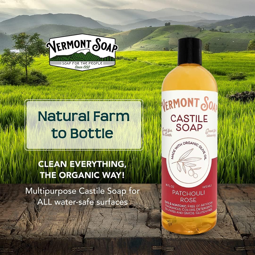 Vermont Castile Soap Patchouli Rose, Gentle Liquid Soap for Sensitive Skin & …