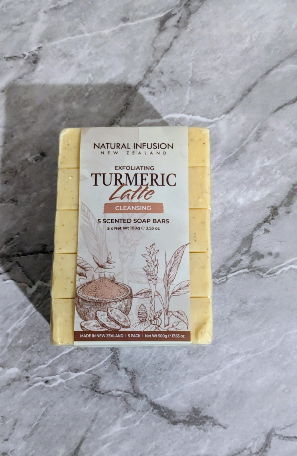 Natural Infusion New Zealand Exfoliating TURMERIC LATTE Soap Bars 5 Pk 17.6 oz