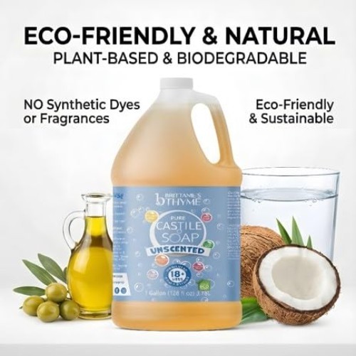 Brittanie’s Pure Organic Castile Liquid Olive Oil Soap Refill, 1 Gallon Unsce…