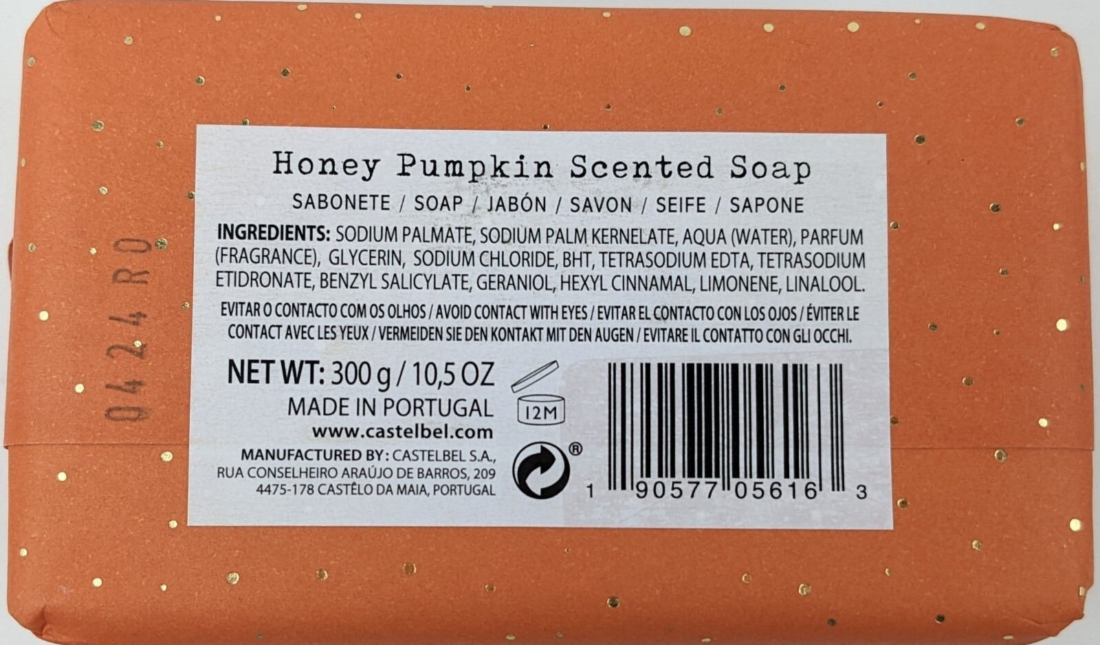 Castelbel Be Cosy Honey Pumpkin Scented Soap Large 10.5oz. Bar