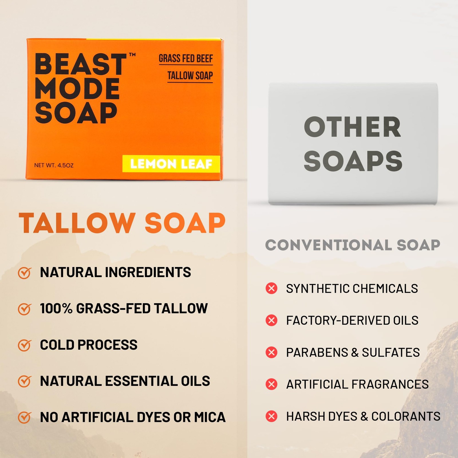 for Men, Lemon Leaf, Single Bar – Natural Grass-Fed Tallow Bar Soap, Fresh Sc…