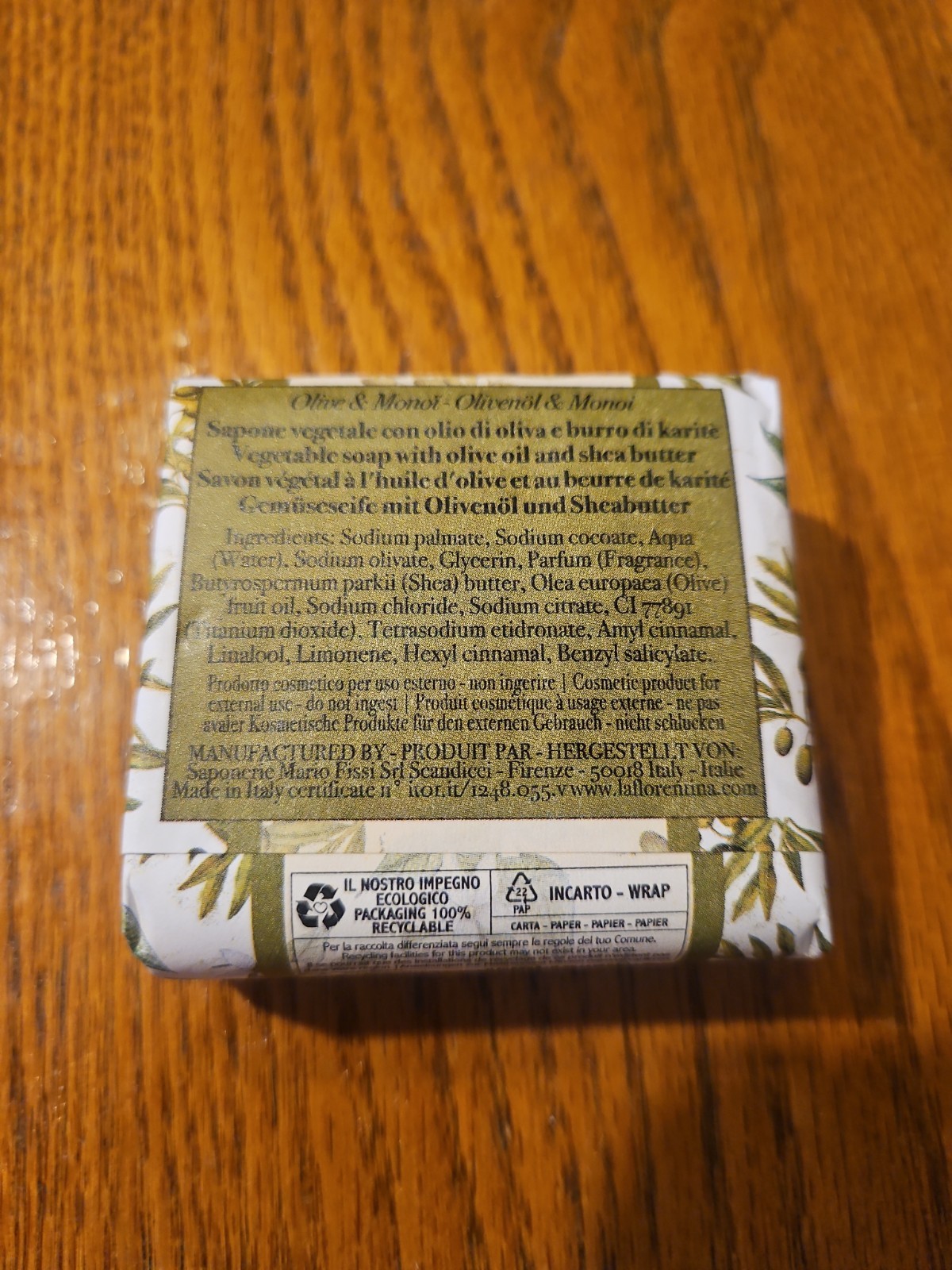 Olivo Monoi Bar Soap 3.7oz 106g Made In Italy Brand New