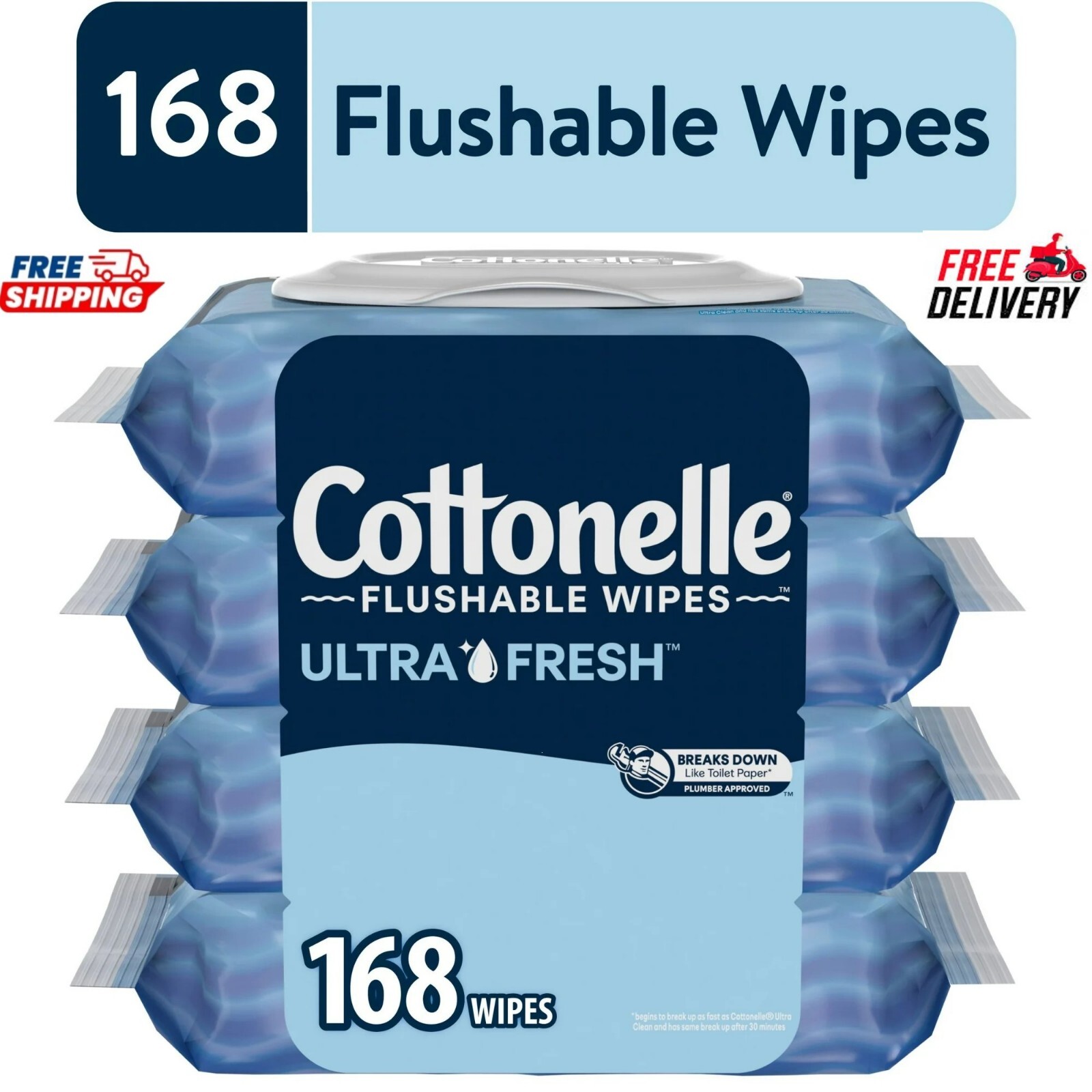 Cottonelle Ultra Fresh Flushable Wet Wipes, 4 Flip-Top Packs