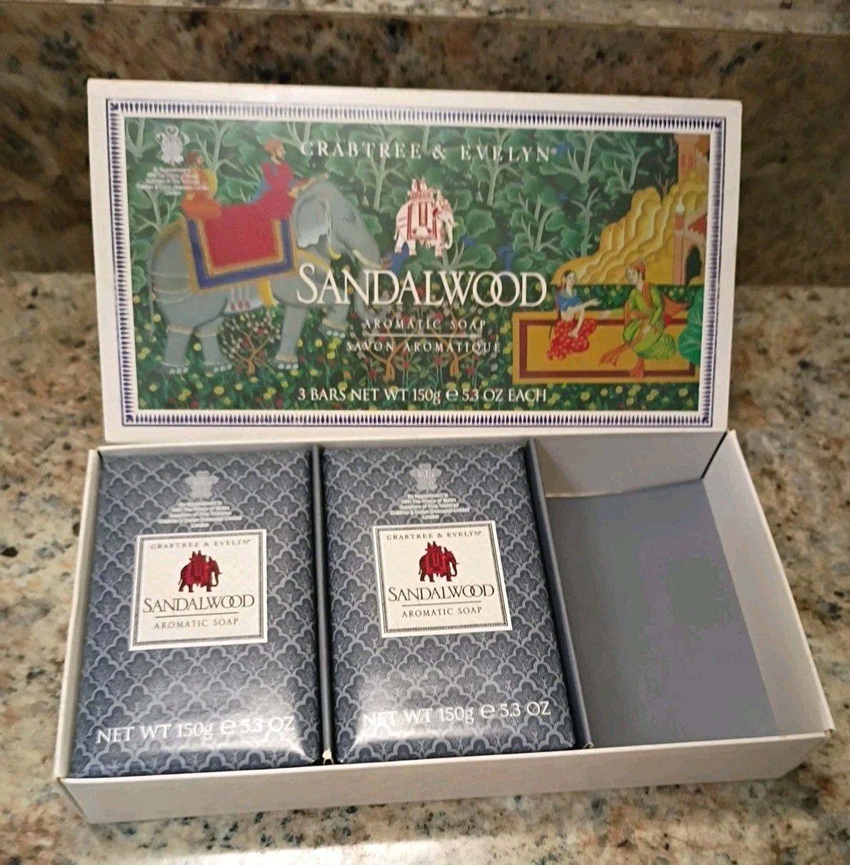 Crabtree & Evelyn For Men Sandalwood Aromatic Soap Box 2 Large 5.3 Oz Bars Rare