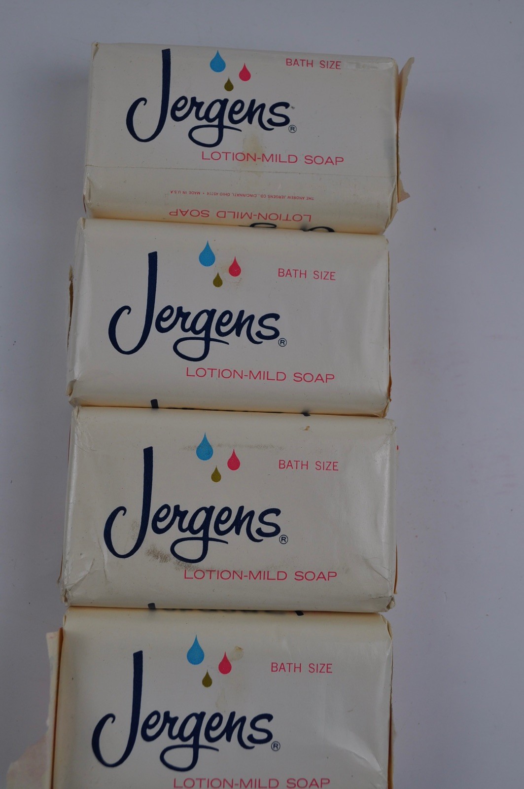 Vintage Lot of 4 JERGENS Lotion MILD Bar Soap 4.75 oz Facial Bath 60s
