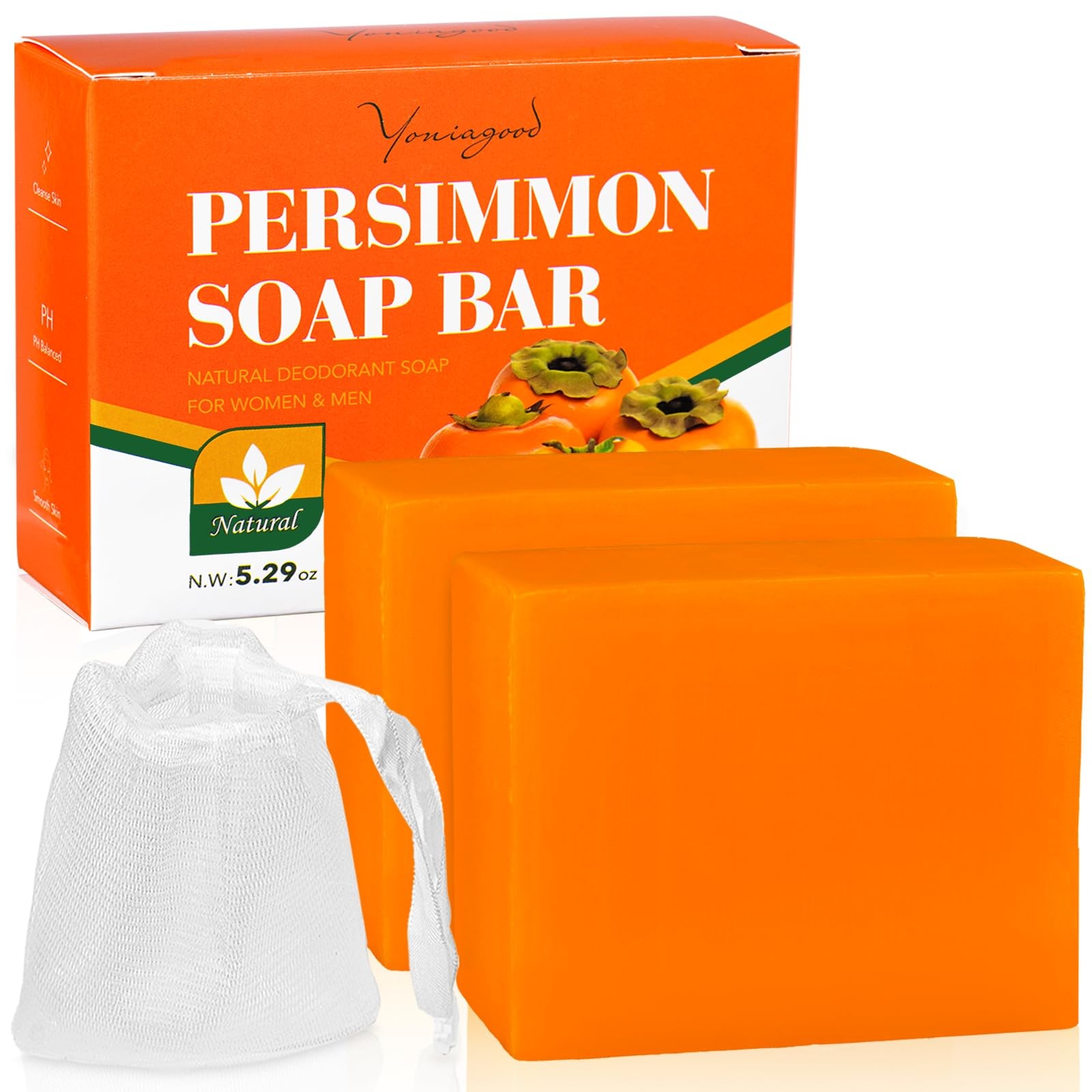 2 PCS Persimmon Soap Bar for Old People Smell,Natural Body Odor Control Bar Soap