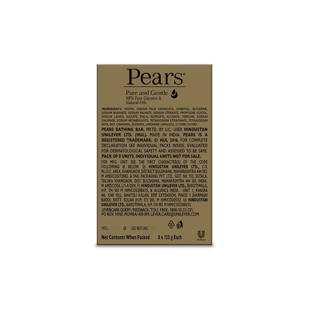 Pears Pure & Gentle Bathing Soap Bar 125 g (Pack of 8) – Moisturizing Glycerin