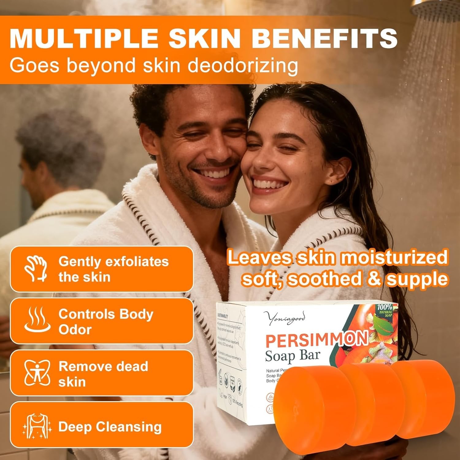 3 PCS Persimmon Soap for Body Odor Control, Organic Eliminating Odor Wash Soa…