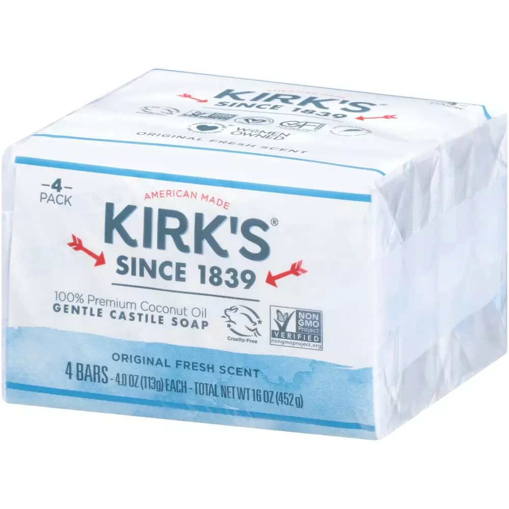 Kirk’S Original Fresh Scent Gentle Castile Soap 4 Ct Pack Hypoallergenic Vegan