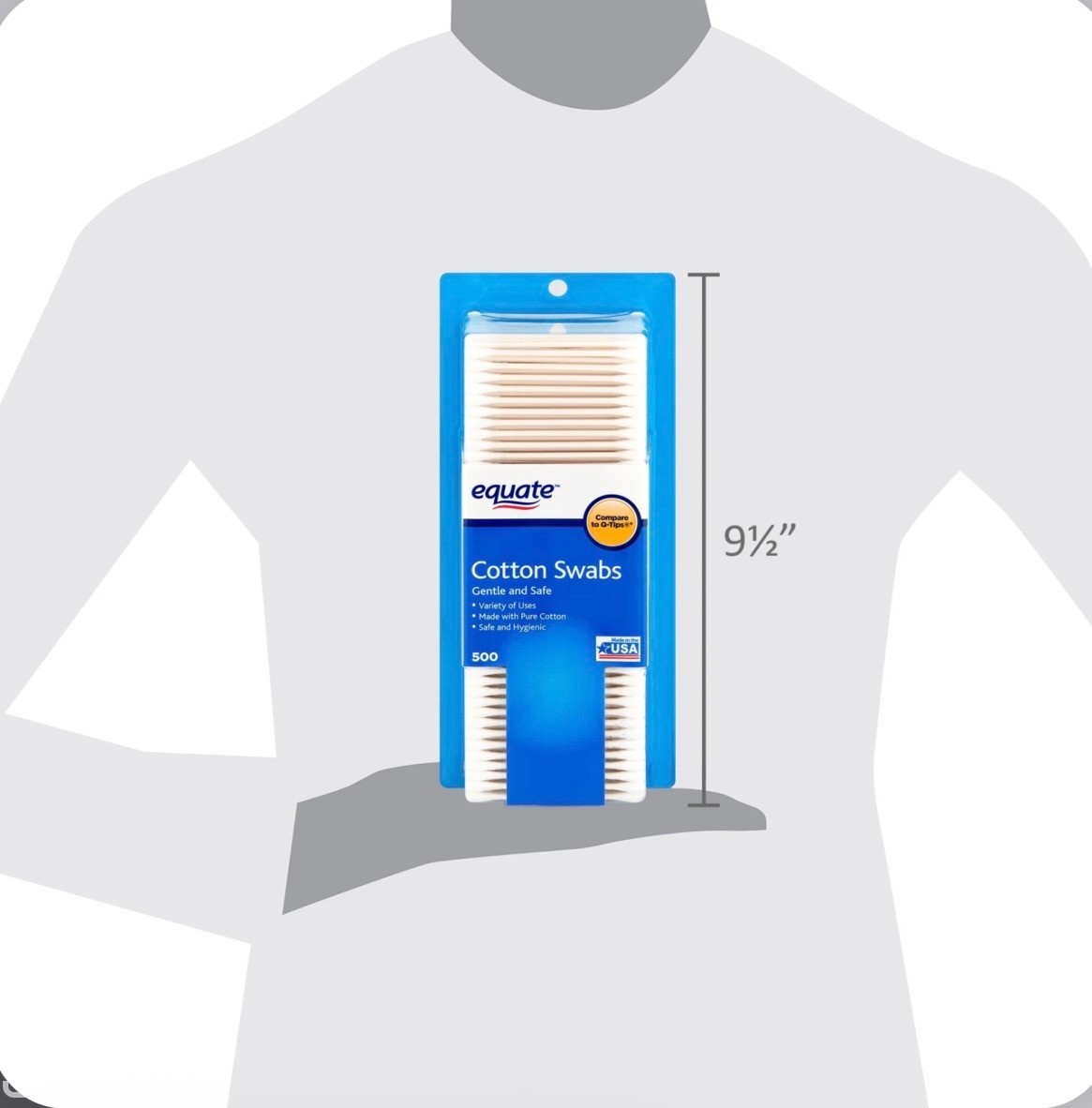 Equate Cotton Swabs 500 Count 100% Pure Cotton Firm Paper Stick Safe Soft