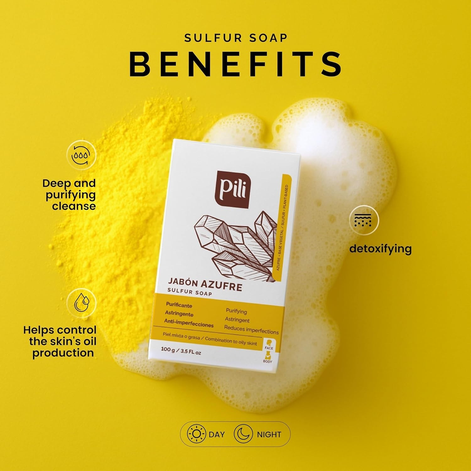 Pili Natural Sulfur Soap Bars (3 Pack) Jabón de azufre – Deep Cleansing and Oil