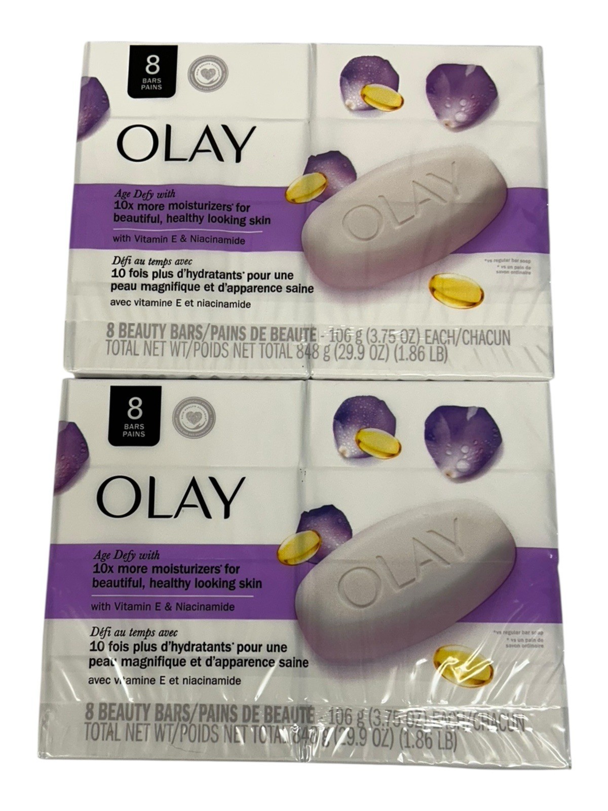 LOT 2 OLAY AGE DEFY BEAUTY BAR SOAP 10X MOISTURIZER VITAMIN E 16 Bars Total