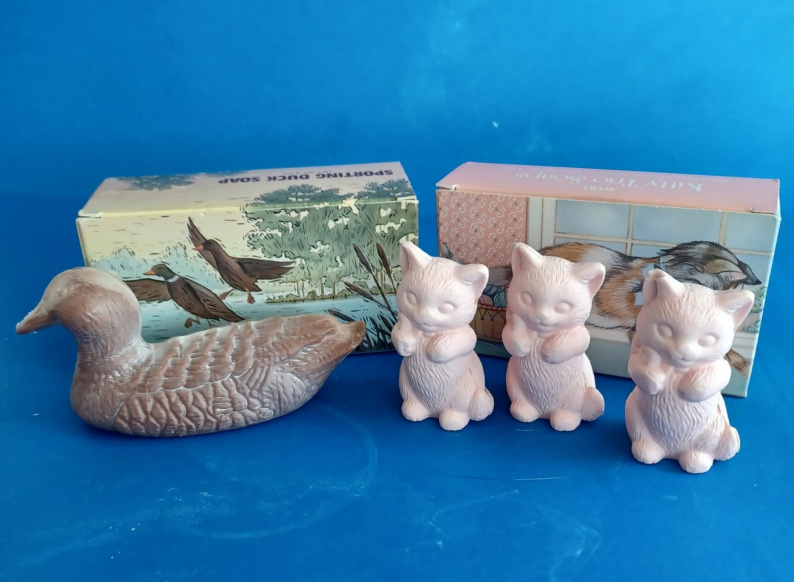 Lot of 2 Vintage Avon Soaps Sporting Duck Soap & Kitty Trio Soaps In Boxes NOS