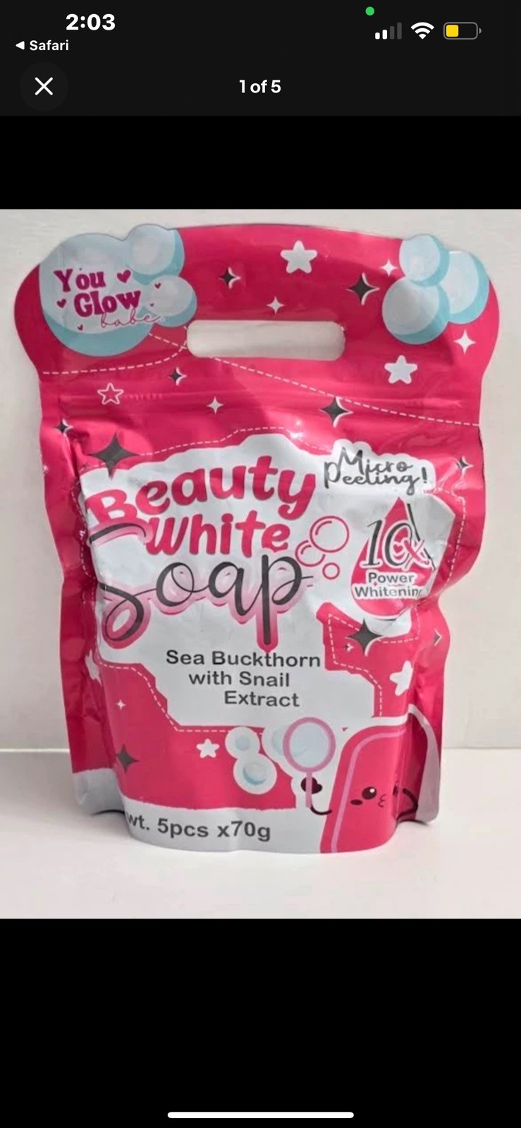 Beauty White Soap by You Glow Babe, 5 Bars x 70g (Authorized US Seller)
