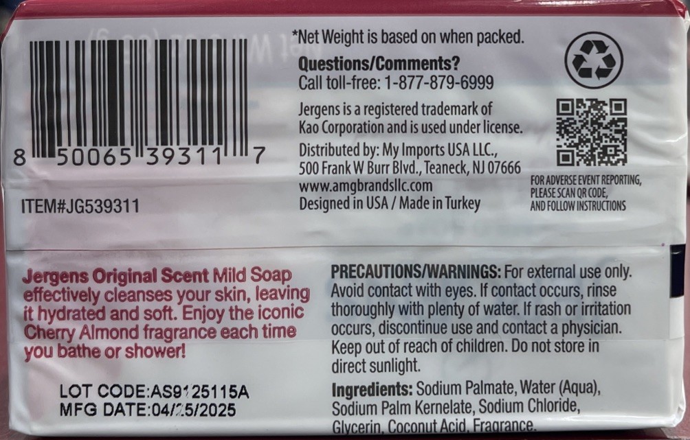 Jergens Mild Bar Soap Cherry Almond Original Scent, 6 Pack 12 Bars 3 Oz Each Bar