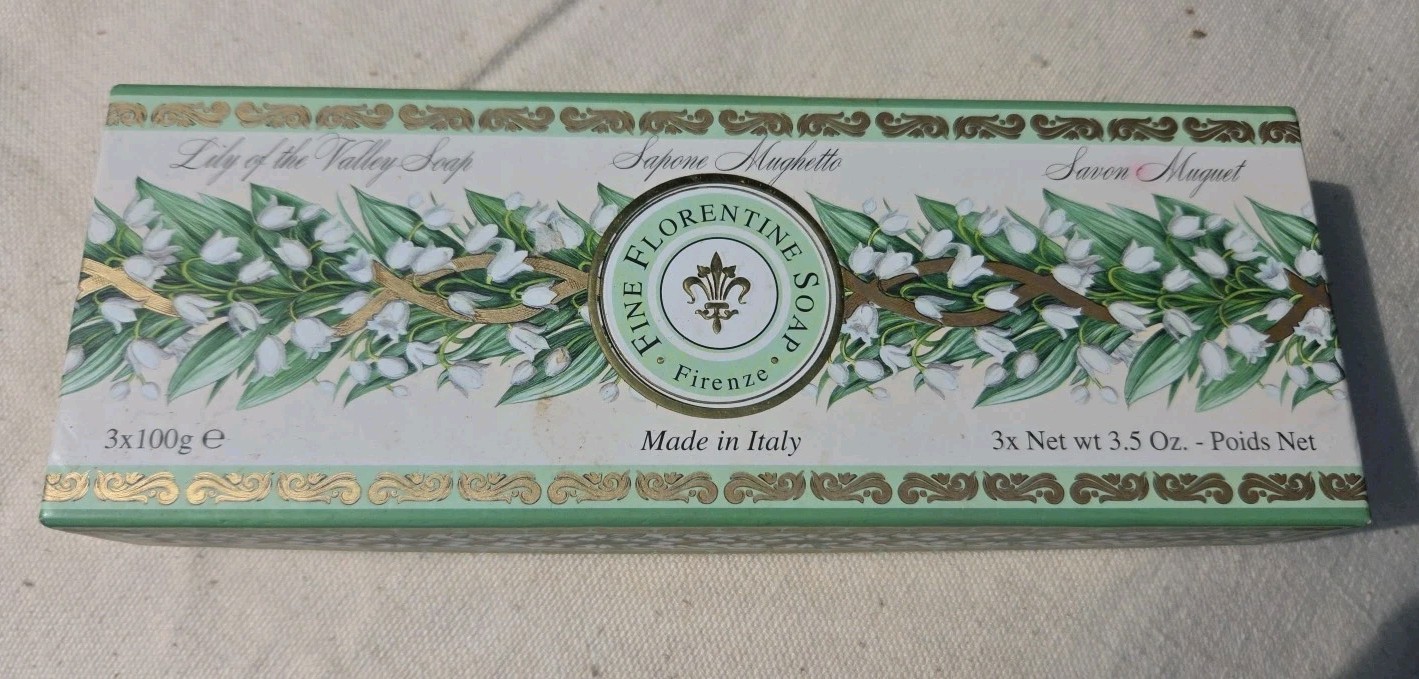 New 3 Lily Of Valley Florentine 100g Soaps Made in Italy In Box 3.5 Oz