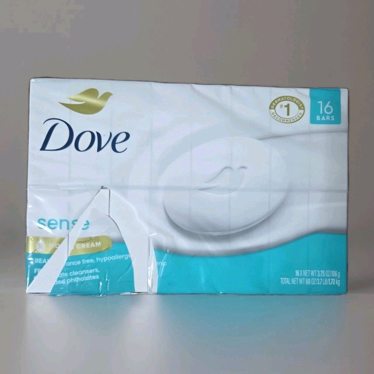Dove Sensitive Moisturizing Cream Beauty Bar Soap Fragrance Free 3.75oz, 16 Bars