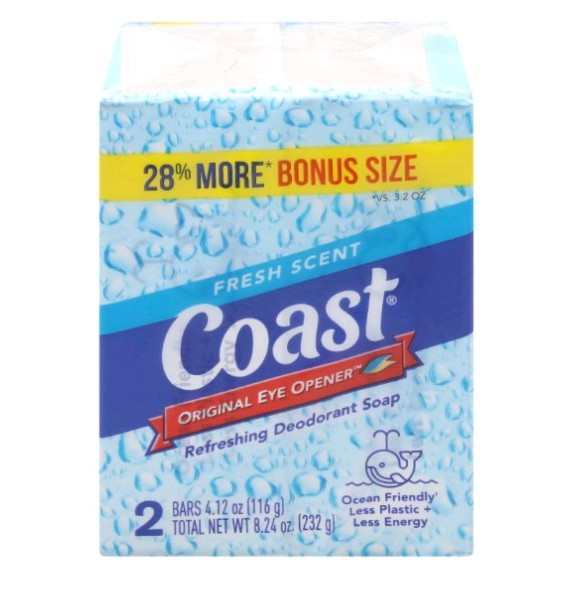 Pack of 2 Coast Deodorant Soap Bar Fresh Scent 4.12 oz Each Eye Opener