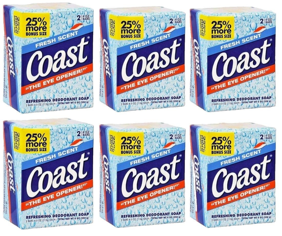 (12 PK) COAST Deodorant BAR Soap | Fresh Scent 4.12 OZ Each Bonus Size (2PK x6 )