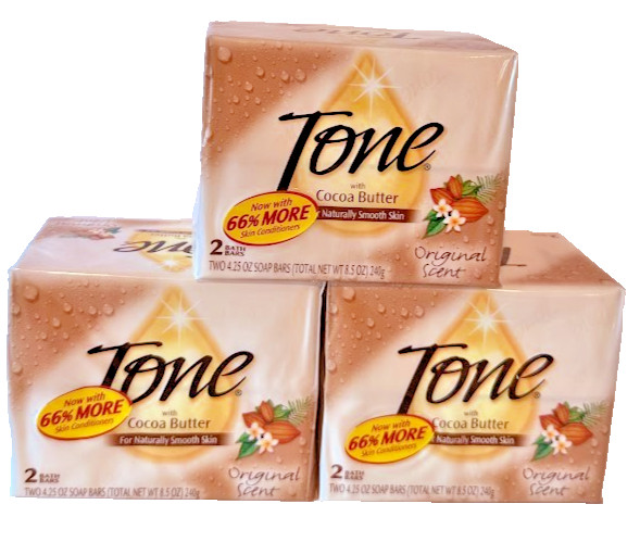 TONE With Cocoa Butter Original Scent 2 Bath Bars 4.25 oz Each x3 (total 6 Bars)