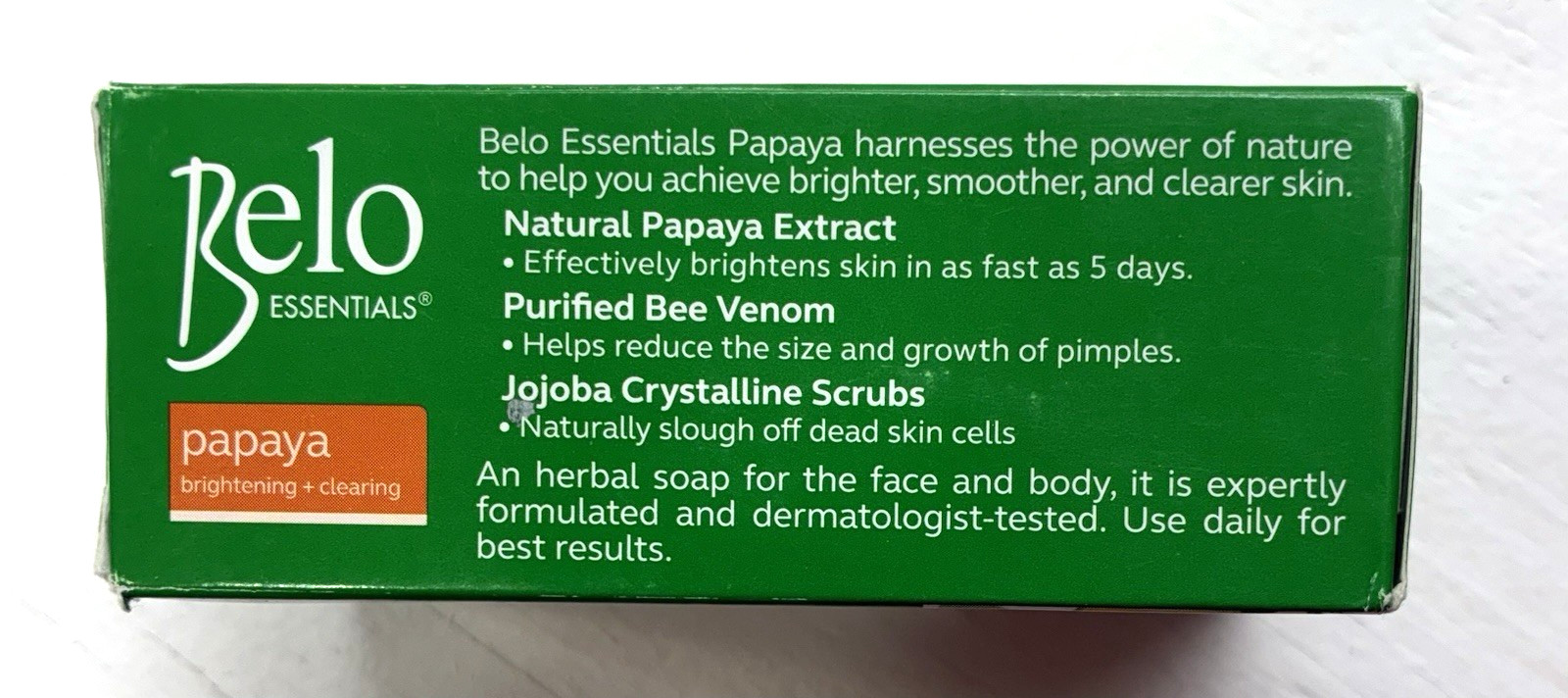 BELO Essentials Papaya Brightening + Clearing Body & Face Bar Soap 135g New