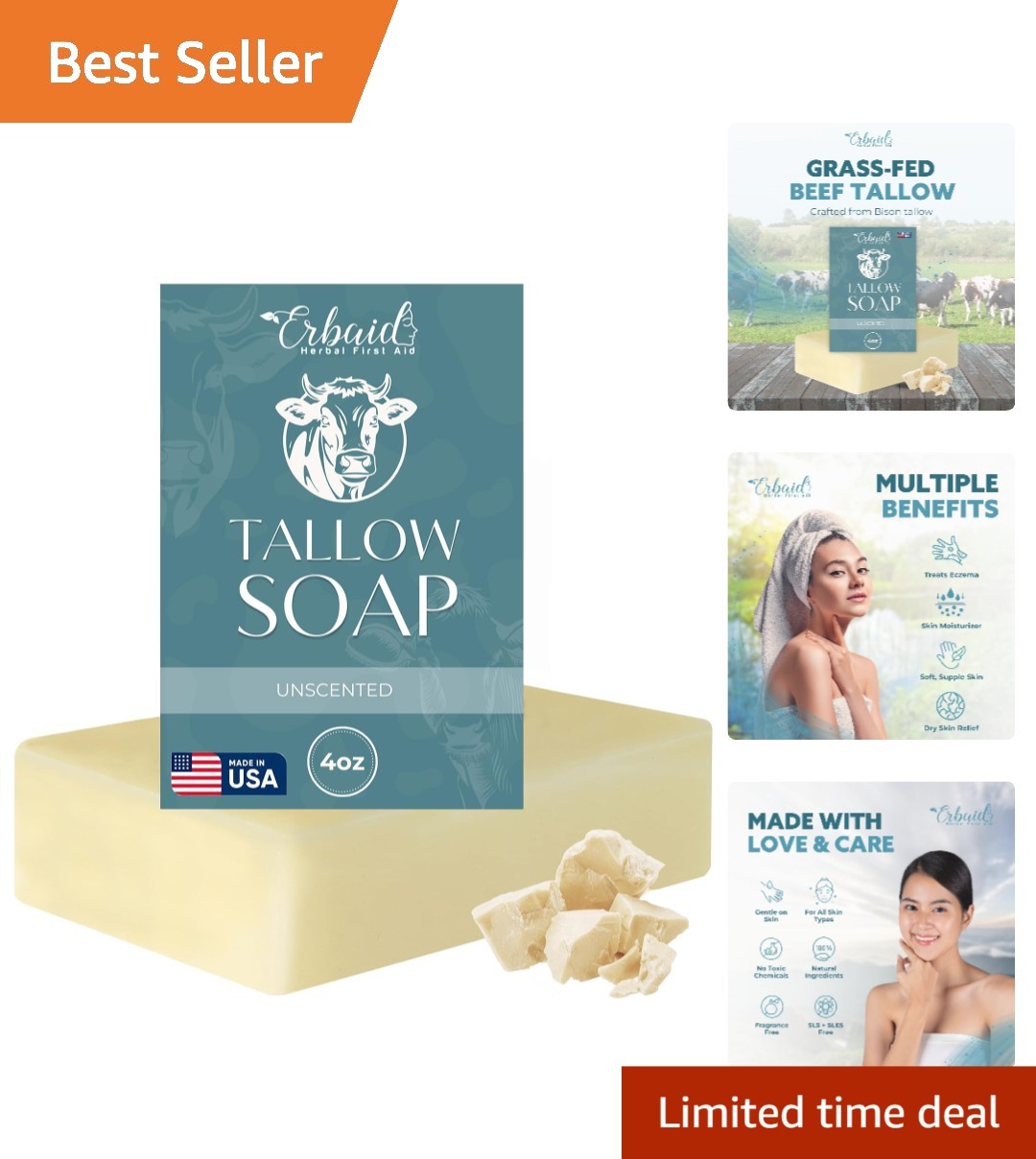 Moisturizing Beef Tallow Soap Bar – Gentle Solution for Dry, Itchy Skin – 4oz