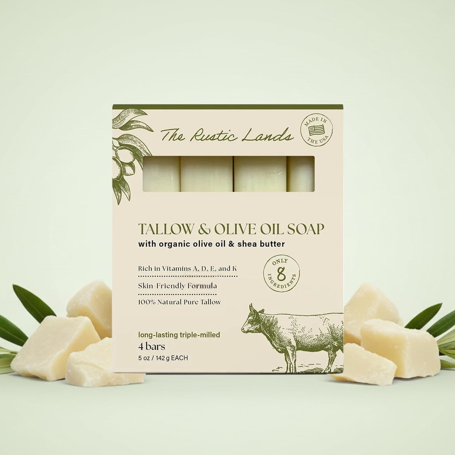 Nourishing 4-Pack of 5oz Tallow Soap Bars – Natural & Eco-Friendly Skincare