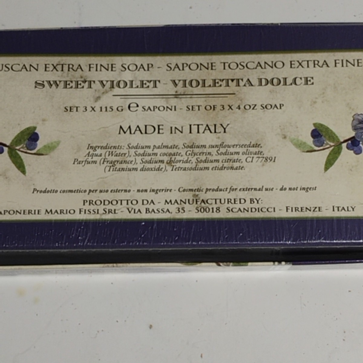 Sweet Violet Luxury Bath Soap Made In Florence Italy New Sealed 3 Cakes