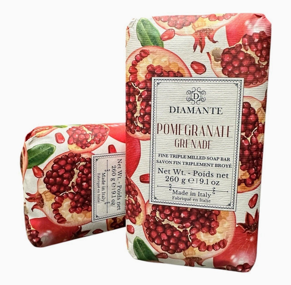 Diamante Pomegranate Soap 260g Bar Triple Milled Made in Italy Herbal Scent