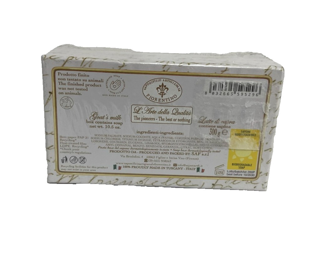 SAP Fiorentino Goat’s Milk Soap 10.5 oz 300g Made in Tuscany Italy New Sealed