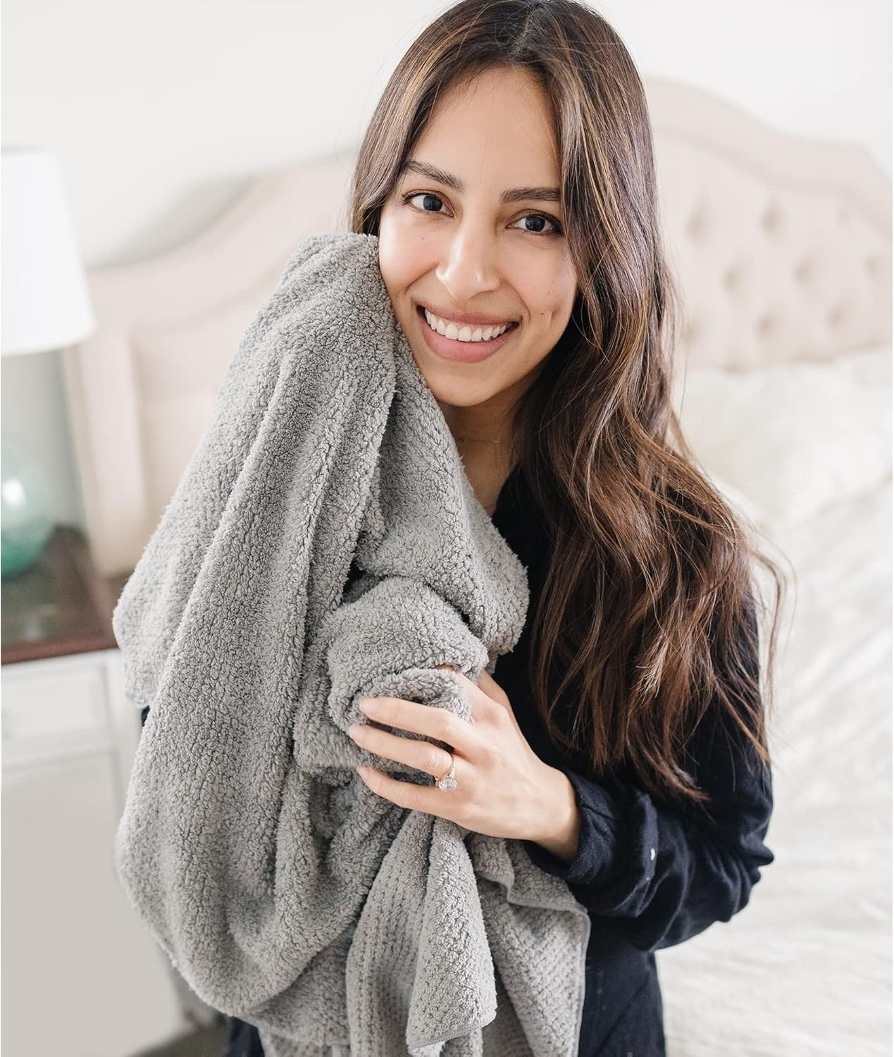 2 Packs Large Microfiber Hair Towels for Women, 27.5”*39.4”, Grey, Pink
