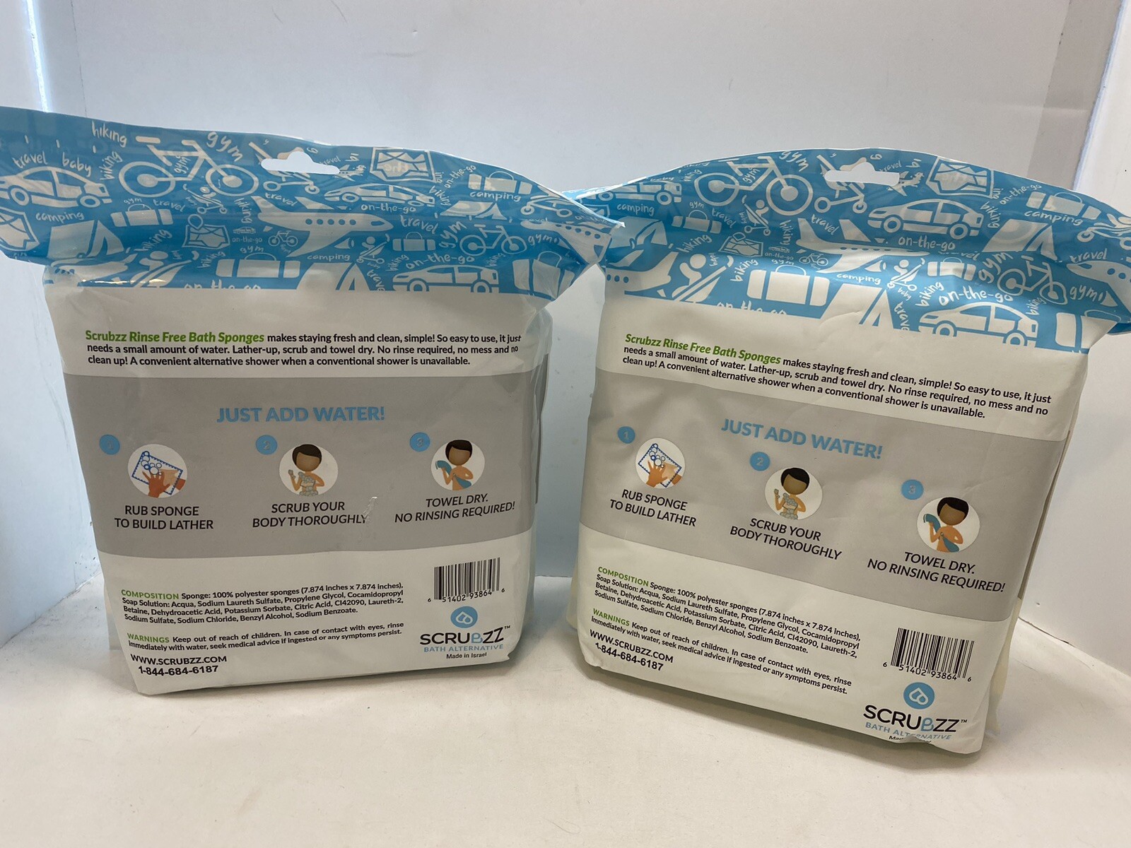 (2) Scrubzz Disposable No Rinse Bathing Sponges (25 Pk) Single Use Shower New