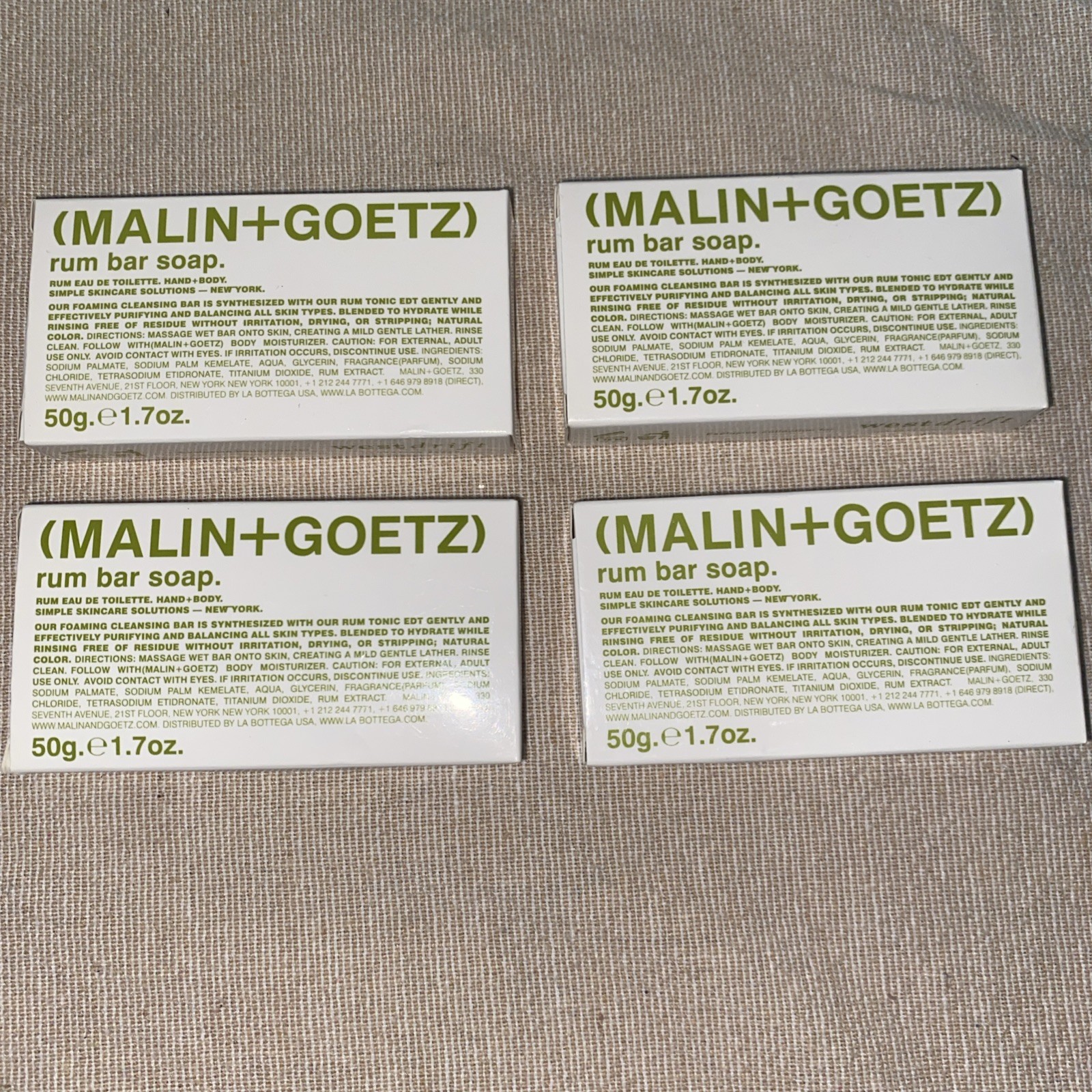 Luxurious Malin+Goetz Rum Bar Soap for Hand & Body – 50g/1.7oz each Lot of 4