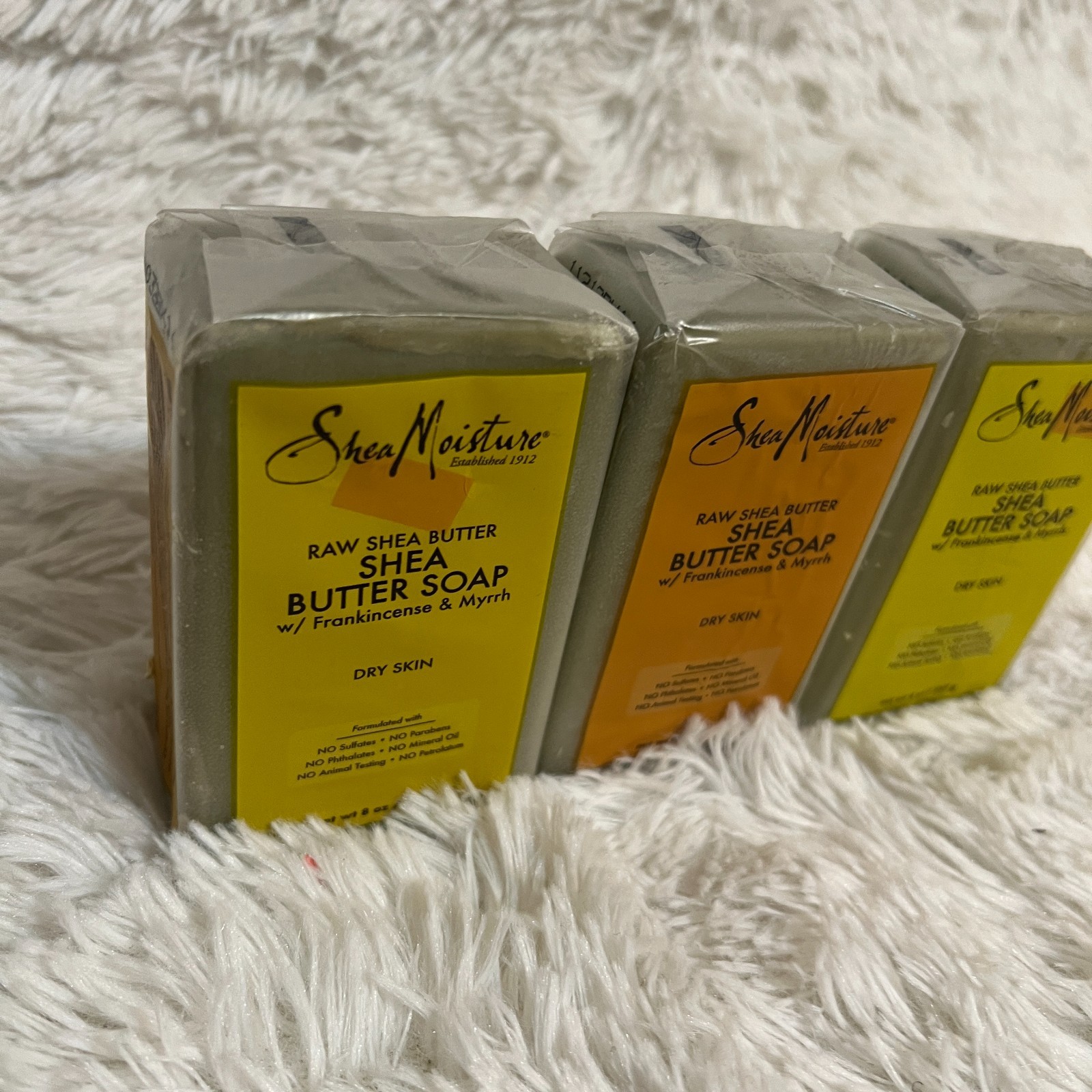 SHEA MOISTURE RAW SHEA BUTTER SOAP W/ FRANKINCENSE & MYRRH BAR SOAP 8 OZ (3)