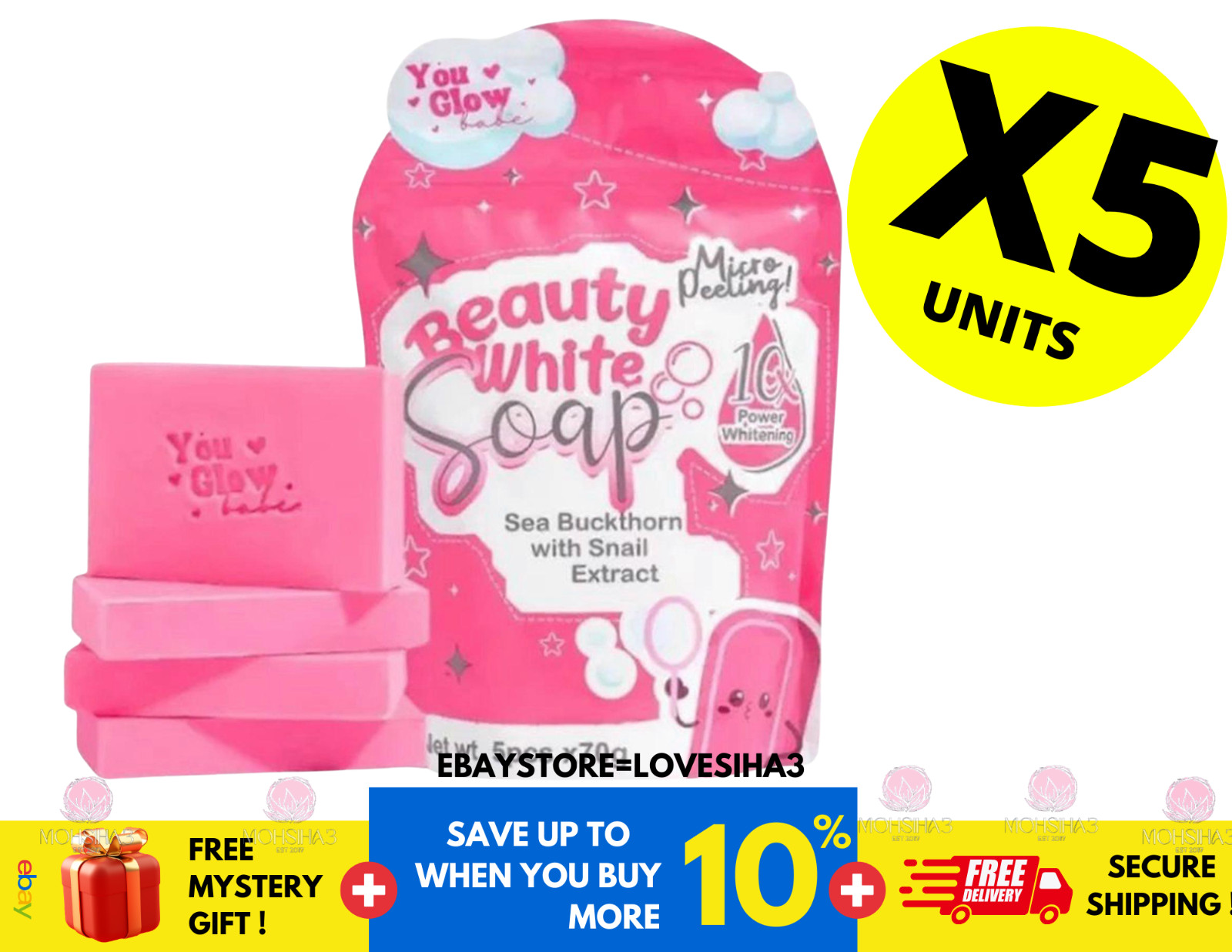 Beauty White Soap by You Glow Babe 5 Bars x 70g