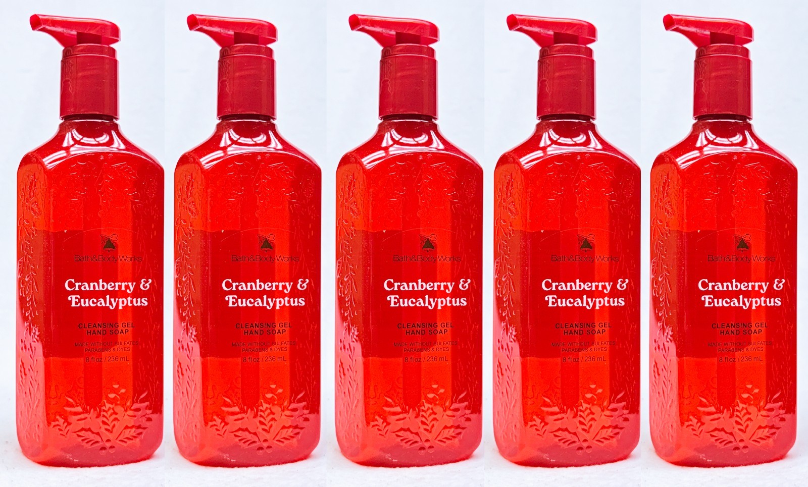 5 Bath & Body Works CRANBERRY EUCALYPTUS Cleansing Gel Hand Soap 8.0 oz