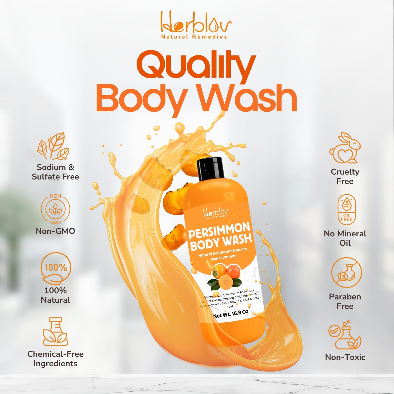 Persimmon Body Wash Odor Control Purifying Deodorizing Soap Underarms Feet Bikin