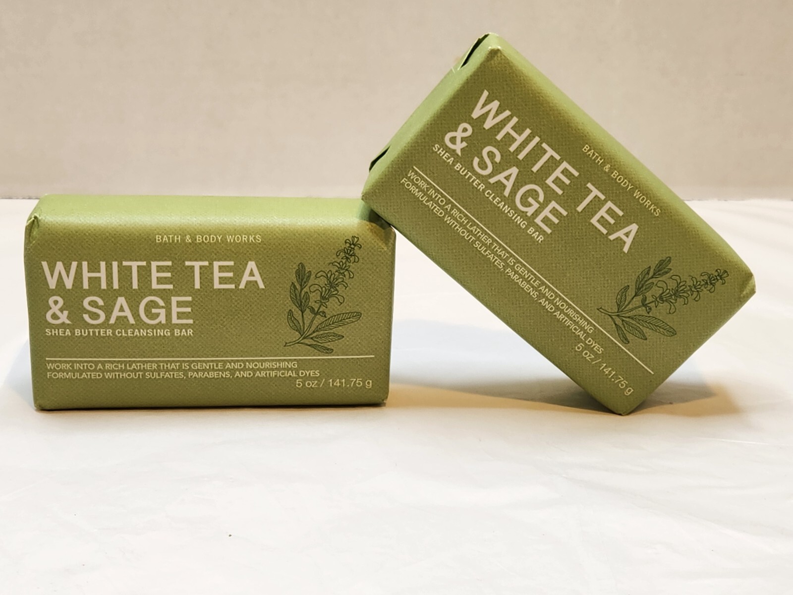 Bath & Body Works White Tea & Sage Shea Butter Cleansing Bar Soap x 2