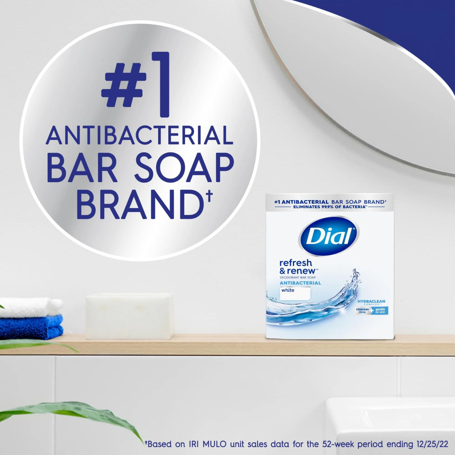 Dial Antibacterial Bar Soap, Refresh & Renew, Clean Rinsing, White, 4 oz, 12 Bar